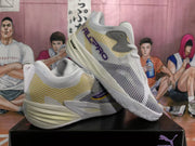 PUMA All-Pro Basketball Shoes in White, Purple and Gold