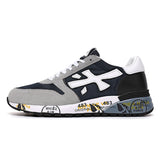Black and Gray Low-Top Sneakers with White Side Logo