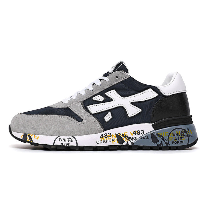 Black and Gray Low-Top Sneakers with White Side Logo