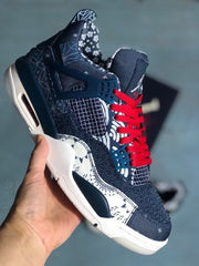Jordan 4 Sashiko-Style Embroidered Sneakers Navy Red