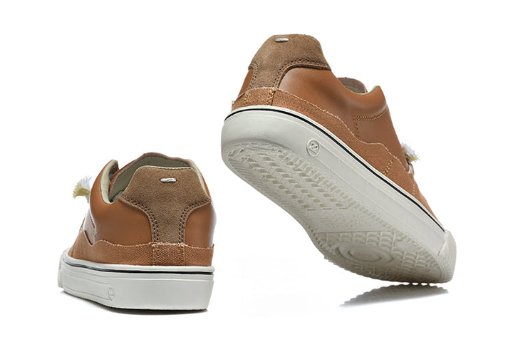 Brown Low-Top Lace-Up Sneakers with Contrast Toe Cap