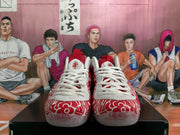Red and White Floral Basketball Sneakers