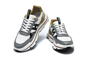 Hermès Gray and White Leather-Look Low-Top Sneakers