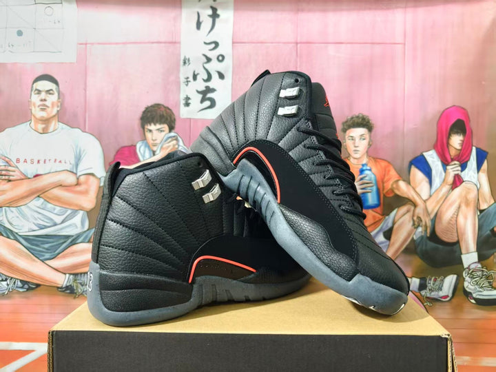 Jordan 12 High-Top Sneakers Black Grey Orange